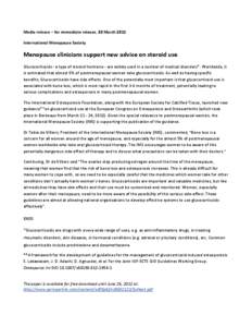 Media release – for immediate release, 30 March 2012 International Menopause Society