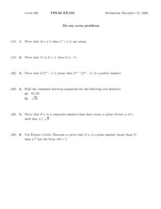 Modular arithmetic / Algebraic number theory / Quadratic residue / Prime number / Perfect number / Wieferich prime / Quartic reciprocity / Mathematics / Number theory / Integer sequences
