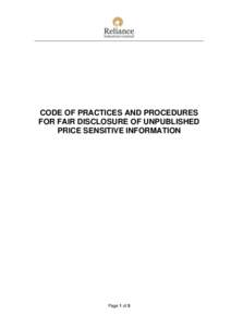 CODE OF PRACTICES AND PROCEDURES FOR FAIR DISCLOSURE OF UNPUBLISHED PRICE SENSITIVE INFORMATION Page 1 of 5