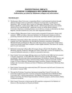 INSTITUTIONAL IMPACT: CITIZENS’ COMMISSION RECOMMENDATIONS (Information provided by Oklahoma colleges and universities) TECHNOLOGY ð