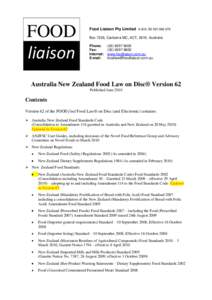 FOOD liaison Food Liaison Pty Limited A.B.N[removed]Box 7336, Canberra MC, ACT, 2610, Australia Phone: