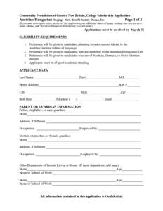 Community Foundation of Greater New Britain, College Scholarship Application  Austrian-Hungarian Singing – Sick Benefit Society Donau, Inc Page 1 of 3