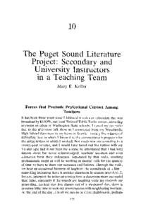 10  The Puget Sound Literature Project: Secondary and University Instructors in a Teaching Team