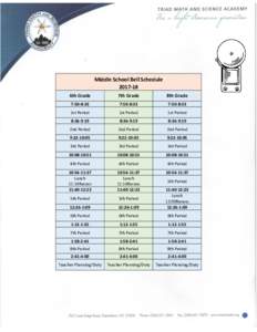 Middle School Bell Schedule6th Grade 7th Grade