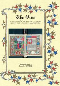 The Vine  Newsletter for the Barony of Aneala Society for Creative Anachronism  Volume 18 issue 8