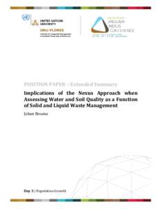 POSITION PAPER – Extended Summary Implications of the Nexus Approach when Assessing Water and Soil Quality as a Function of Solid and Liquid Waste Management Johan Bouma