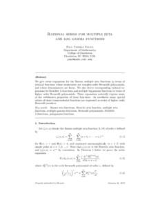Rational series for multiple zeta and log gamma functions Paul Thomas Young Department of Mathematics College of Charleston Charleston, SC 29424, USA