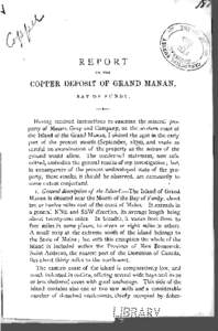Report on the copper deposit of Grand Manan, Bay of Fundy [microform]
