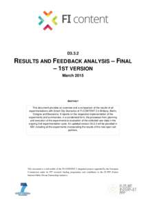 D3.3.2  RESULTS AND FEEDBACK ANALYSIS – FINAL – 1ST VERSION March 2015
