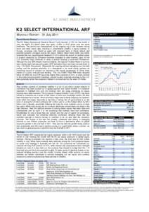 K2 SELECT INTERNATIONAL ARF MONTHLY REPORT - 31 July 2011 Global Market Review The K2 Select International Absolute Return Fund returned -2.18% for the month of July, the MSCI AC World index was down -4.09% in AUD terms 