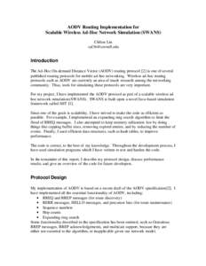 AODV Routing Implementation for Scalable Wireless Ad-Hoc Network Simulation (SWANS) Clifton Lin [removed]  Introduction