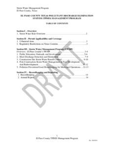 Storm Water Management Program El Paso County, Texas EL PASO COUNTY TEXAS POLLUTANT DISCHARGE ELIMINATION SYSTEM (TPDES) MANAGEMENT PROGRAM TABLE OF CONTENTS