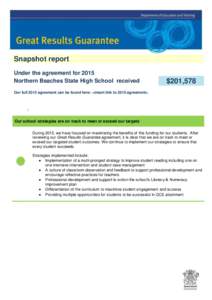 Snapshot report Under the agreement for 2015 Northern Beaches State High School received $201,578