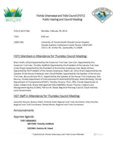Florida Greenways and Trails Council (FGTC) Public Hearing and Council Meeting PUBLIC MEETING:  Monday, February 29, 2016
