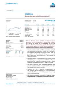 COMPANY NOTE  5 December 2014 COLEXON German buy-and-build Photovoltaics IPP