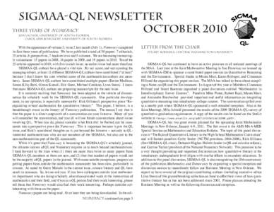 SIGMAA-QL Newsletter Numeracy OctoberThree Years of