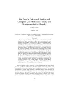 On Born’s Deformed Reciprocal Complex Gravitational Theory and Noncommutative Gravity
