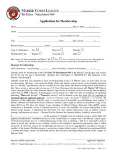 MARINE CORPS LEAGUE  INCORPORATED BY ACT OF CONGRESS Tri-Cities Detachment 969 Application for Membership