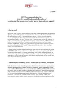 April[removed]EFET recommendations for objective quantification and allocation of continental European cross border power transmission capacity