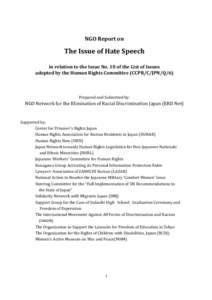 NGO Report on  The Issue of Hate Speech in relation to the Issue No. 10 of the List of Issues adopted by the Human Rights Committee (CCPR/C/JPN/Q/6)