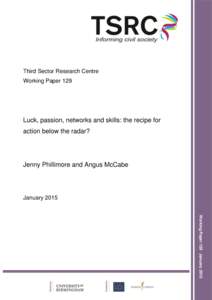 Third Sector Research Centre Working Paper 129 Luck, passion, networks and skills: the recipe for action below the radar?