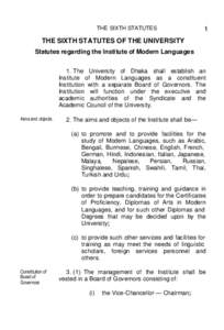 THE SIXTH STATUTES  1 THE SIXTH STATUTES OF THE UNIVERSITY Statutes regarding the Institute of Modern Languages