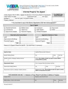 WASHINGTON STATE BOARD OF TAX APPEALS Address 910 5th Avenue SE, Olympia, WA 98504 | Mailing Address P.O. Box 40915, Olympia, WAVoice | Toll-Free | FaxEmail 