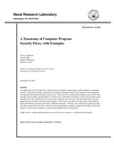Naval Research Laboratory Washington, DCNRL/FRA Taxonomy of Computer Program