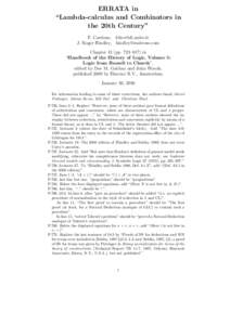 ERRATA in “Lambda-calculus and Combinators in the 20th Century” F. Cardone,  J. Roger Hindley,  Chapter 13 (pp. 723–817) in
