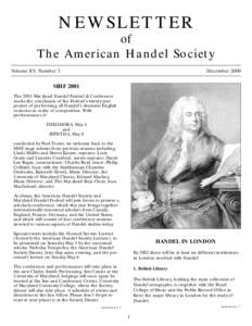 NEWSLETTER of The American Handel Society Volume XV, Number 3  December 2000