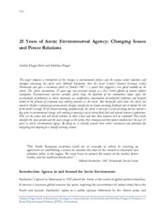 [removed]Years of Arctic Environmental Agency: Changing Issues and Power Relations  Andréa Finger-Stich and Matthias Finger