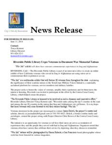 News Release FOR IMMEDIATE RELEASE: June 11, 2014 Contact: Tonya Kennon Library Director