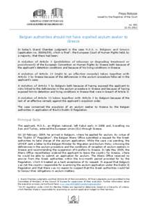issued by the Registrar of the Court no[removed]Belgian authorities should not have expelled asylum seeker to Greece