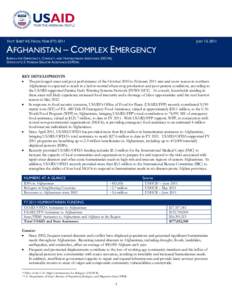 FACT SHEET #3, FISCAL YEAR (FYJULY 13, 2011 AFGHANISTAN – COMPLEX EMERGENCY BUREAU FOR DEMOCRACY, CONFLICT, AND HUMANITARIAN ASSISTANCE (DCHA)