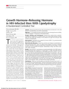 PRELIMINARY COMMUNICATION Growth Hormone–Releasing Hormone in HIV-Infected Men With Lipodystrophy A Randomized Controlled Trial