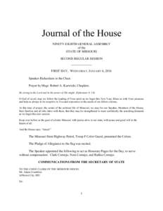 Journal of the House NINETY-EIGHTH GENERAL ASSEMBLY of the STATE OF MISSOURI SECOND REGULAR SESSION __________________________