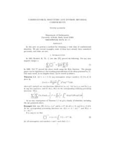 COMBINATORIAL IDENTITIES AND INVERSE BINOMIAL COEFFICIENTS TOUFIK MANSOUR Department of Mathematics, University of Haifa, Haifa, Israel 31905