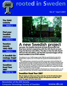 rooted in Sweden No 4 * April 2007 The SVAR website PAGE 2