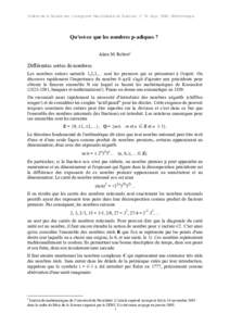 Bulletin de la Société des Enseignants Neuchâtelois de Sciences, n° 18, Sept. 1996, Mathématique  Qu’est-ce que les nombres p-adiques ? Alain M. Robert1  Différentes sortes de nombres