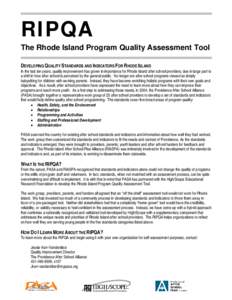 DEVELOPING QUALITY STANDARDS AND INDICATORS FOR RHODE ISLAND