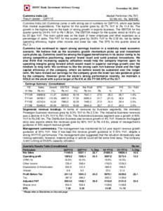 HDFC Bank Investment Advisory Group  November 10, 2014 Cummins India Ltd. Result Update – Q2FY15