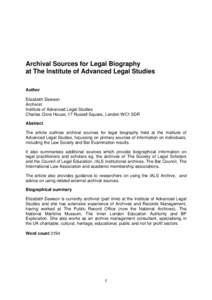 Microsoft Word - Elizabeth Dawson Archival Sources for Legal Biography at IALS