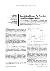 Reprinted from March 1984, Vol. 106, Journal of Fluids Engineering  J. H. Lienhard V Research Ass~stant, Department of Chemical, Nuclear, and Thermal Engineering,