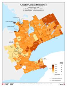 Greater Golden Horseshoe Unemployment Rate for the Population 15 Years and Over by 2006 Census Subdivisions (CSDs)  North