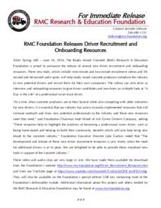 For Immediate Release  RMC Research & Education Foundation Contact: Jennifer LeFevre 