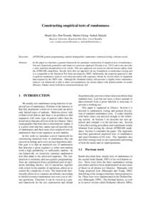 Constructing empirical tests of randomness ˇ Marek S´ys, Petr Svenda, Martin Ukrop, Vashek Maty´asˇ Masaryk University, Botanicka 68a, Brno, Czech Republic syso, svenda, , 