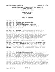 Agriculture and Industries                      Chapter 80­10­11  ALABAMA DEPARTMENT OF AGRICULTURE AND INDUSTRIES  PLANT INDUSTRY  ADMINISTRATIVE CODE  CHAPTER 80­10­11  POLLINA