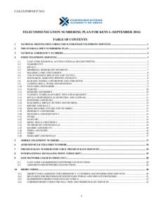 CA/LCS/NNP/OCTTELECOMMUNICATION NUMBERING PLAN FOR KENYA (SEPTEMBERTABLE OF CONTENTS 1