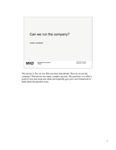 Can we run the company? Victor Lombardi Management Innovation Group