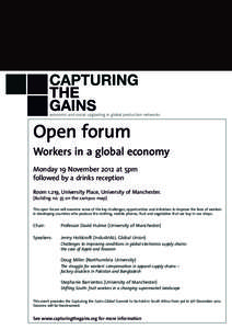 economic and social upgrading in global production networks  Open forum Workers in a global economy Monday 19 November 2012 at 5pm followed by a drinks reception